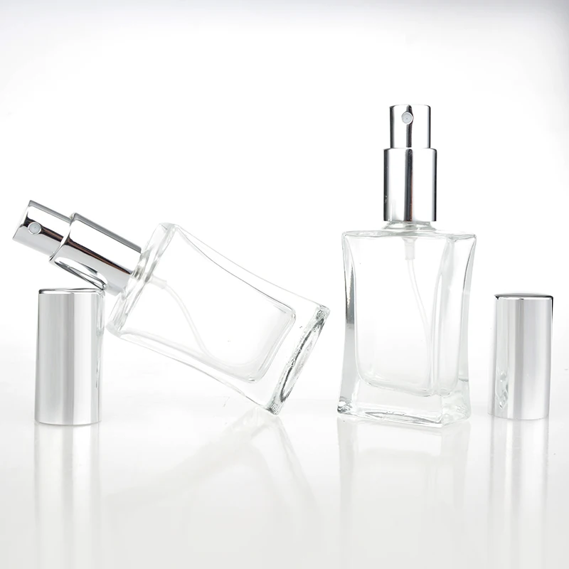 

1 Piece 30ML Fashion Portable trranparent Glass Refillable Perfume Bottle With Aluminum Atomizer Empty Cosmetic Container