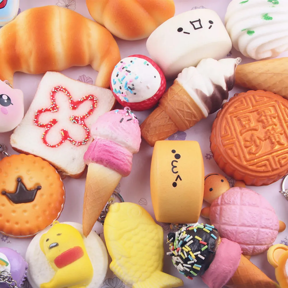 Stress Relief Toy Squeeze Toys10pcs Medium Mini Soft Bread Toys Key  2019 #40