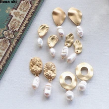 HUANZHI барокко простой золотой матовый металл голова человека лицо тела нерегулярные серьги из натурального пресноводного жемчуга для женщин