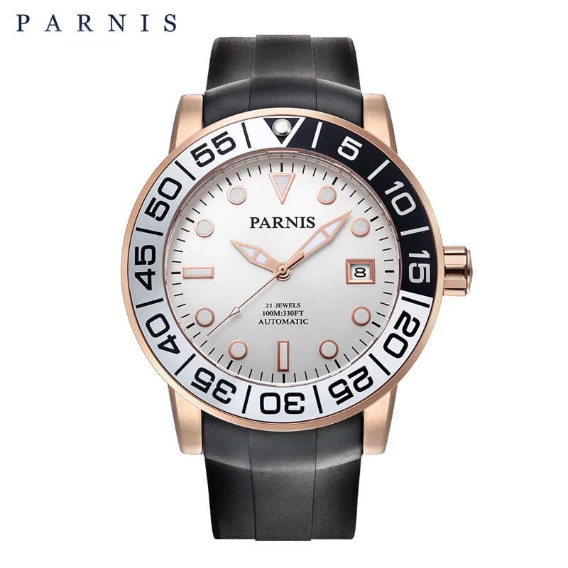 PARNIS, повседневные автоматические мужские часы, Relojes Hombre,, сапфировое стекло, резина, светящиеся, авто-дата, механические часы, мужские часы