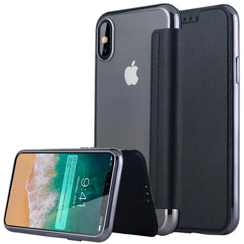 الأزياء بالكهرباء ضئيلة كتاب محفظة قلابة حقيبة لهاتف أي فون X 10 XR XS ماكس 5 5 ثانية SE 6 6 ثانية 7 8 8 زائد بطاقة فتحات موقف واضح غطاء