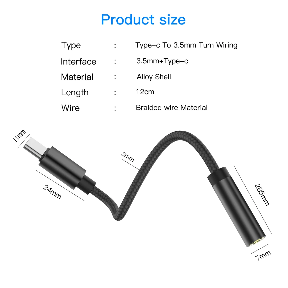 AUX Audio Cable USB Type C to 3.5 Earphone Adapter Type-C to 3.5mm Headphone Converter For Samsung S9 S8 Huawei P20 USBC Adapter