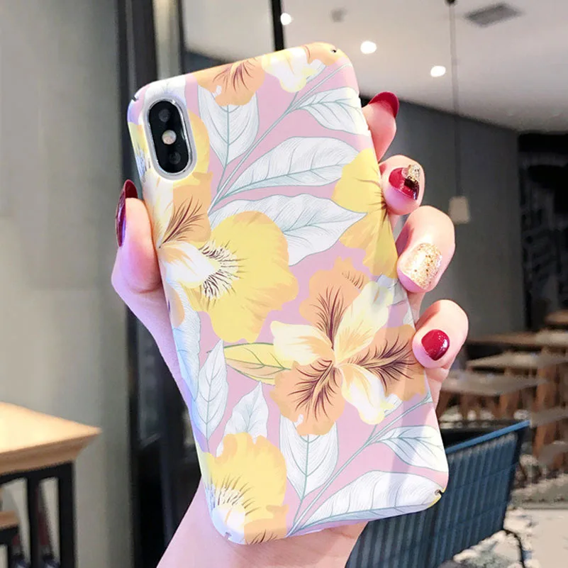 

Fashion Shockproof Flowers Hard PC Phone Case For iPhone X XS XR XS Max 8 7 6 6S Plus Vintage Art Floral Case Coque Back Cover