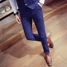 Костюмные брюки для мужчин модный детский клетчатый повседневный комплект штаны Мужская моделирующая безрукавка плед ноги повседневные штаны мужские повседневные облегающие Костюмные брюки