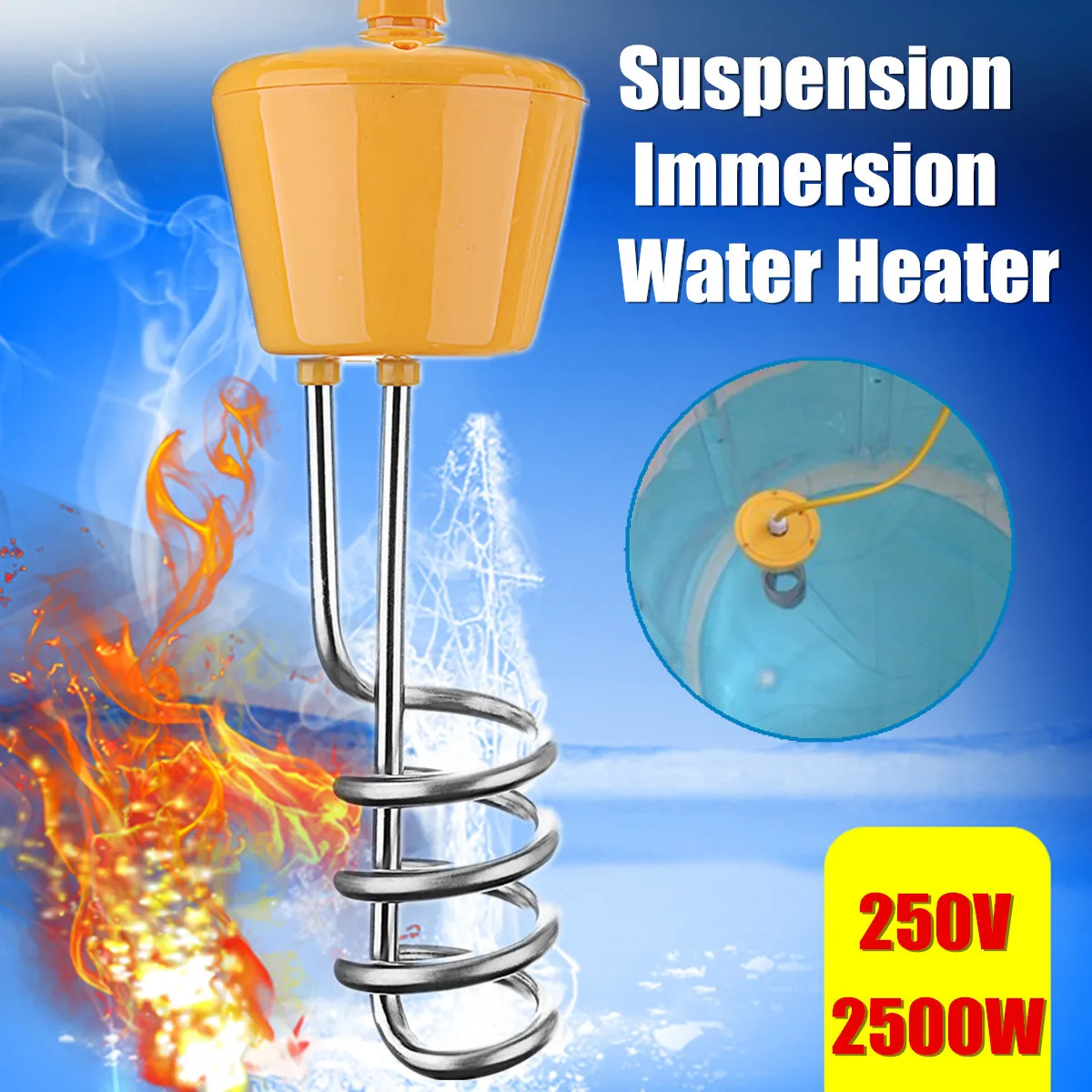 for Bathtub Swimming Pool 2500W 220V Floating Water Heater Element with Thermometer Rust proof