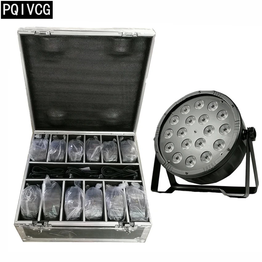 

12pcs/18X12W RGBW 4in1 led par lights+flight case dmx512 flat par led dj lights equipment disco lights