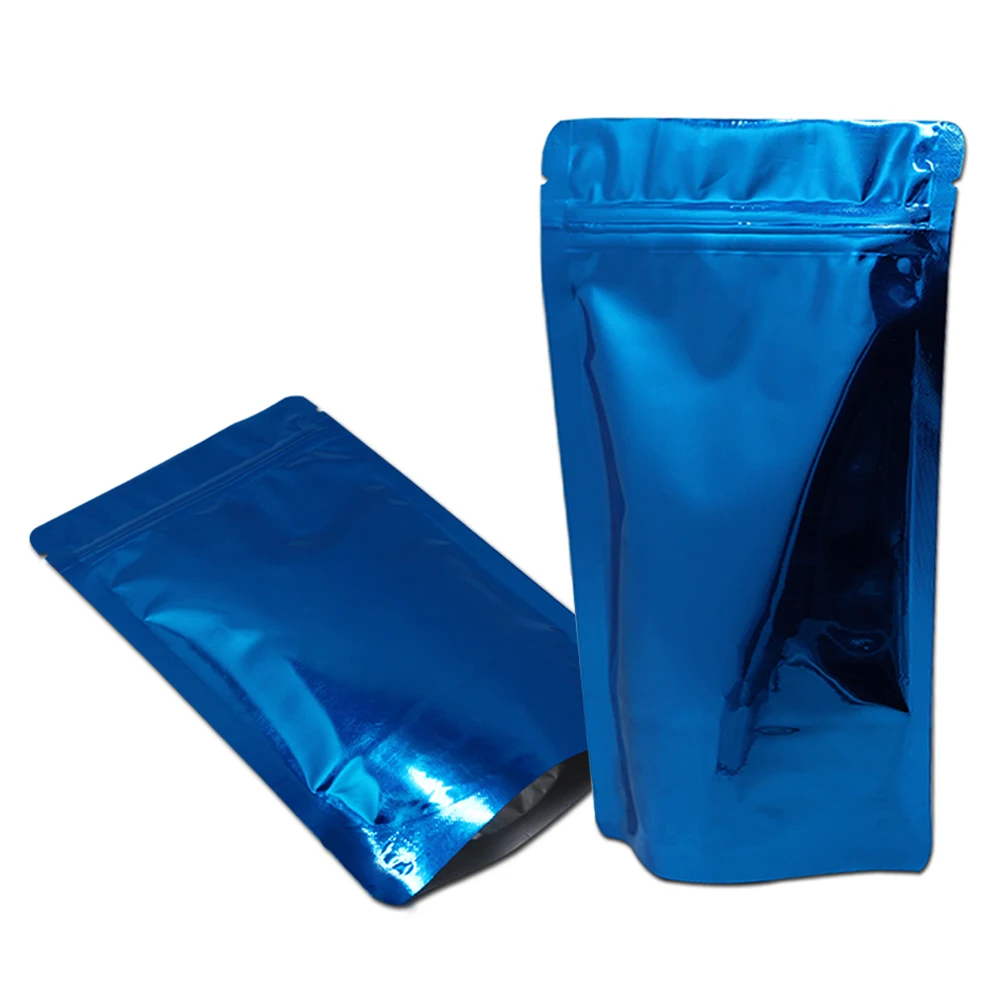 500pcs/lot Blue Aluminum Foil Mylar Ziplock Storage Bag Stand Up Glossy