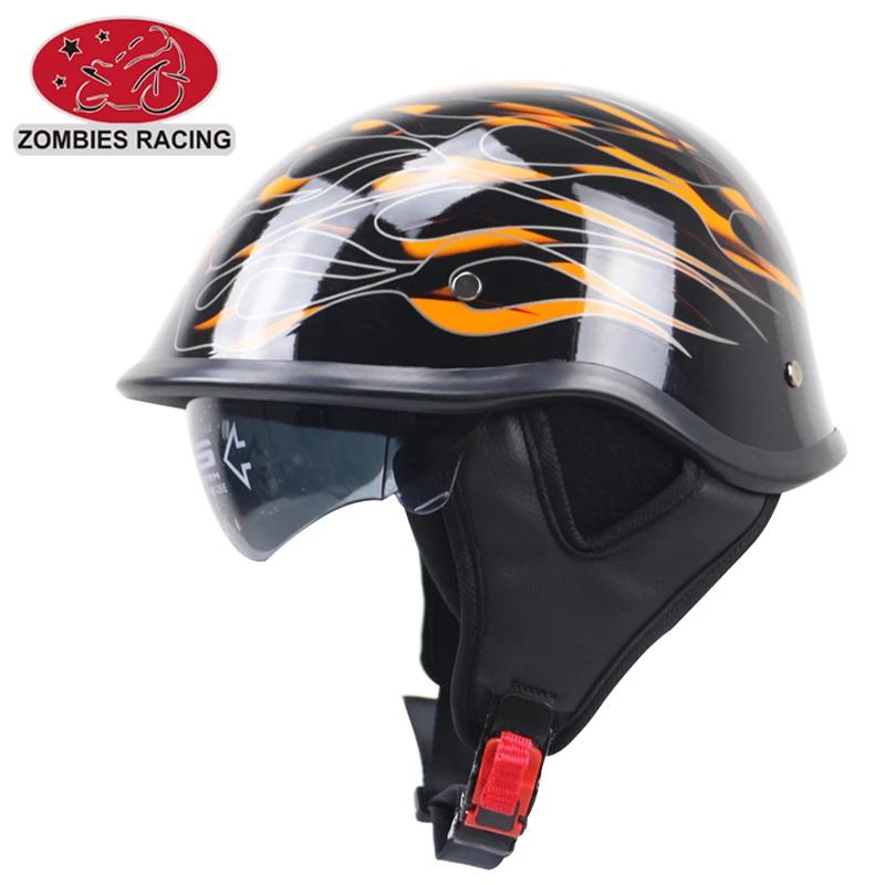 German Novelty Shiny Black Motorcycle Half Helmet Cruiser Biker S,M,L