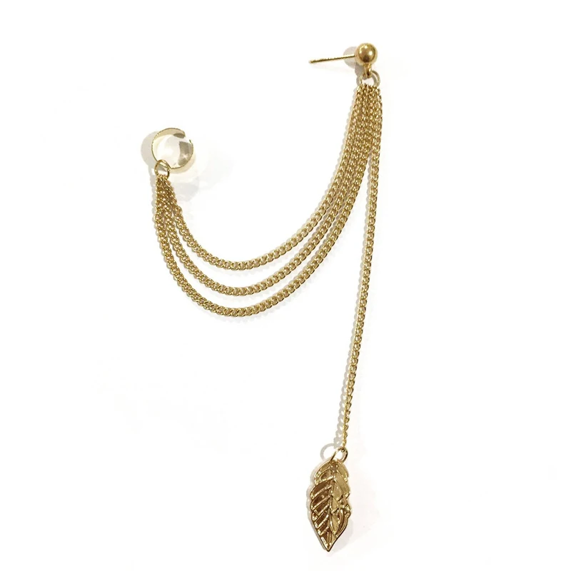 1 Pc Fashion Personality Metal Ear Clip Leaf Tassel Earrings Pendientes