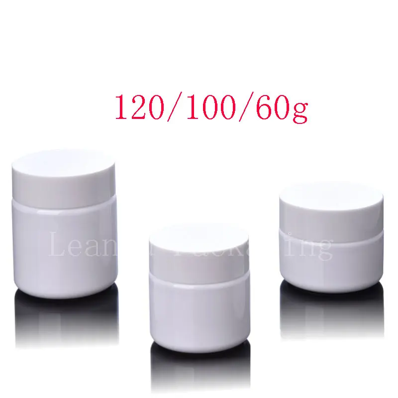

White PET Jar Screw Caps, 60ml 100ml 120ml Empty Cream Plastic Container White Lid , Cosmetic Cream Pot Bottles 60g 100g 120g