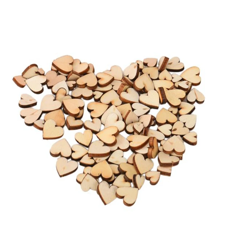 2*100pcs 4 Sizes Mixed Rustic Wooden Love Heart Wedding Table Scatter Decoration 