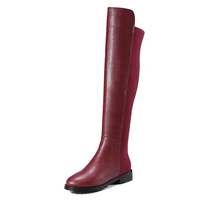 Nueva Negro Punta Largas Red wine Botas Corta Redonda Memunia Talón Bajo Zapatos Mujer Cremallera Altas Moda 2018 Invierno Felpa Otoño Negro UnWnRqS5
