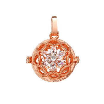

Anti-Tarnished Pretty Zircon Stones Flower Hollowed Locket Cage DIY Diffuser Pendant Jewelry