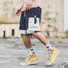 April MOMO Harajuku Shorts Color Block Men Hip Hop Cargo Short Streetwear Patchwork Loose Short Pockets Cotton Joggers Men