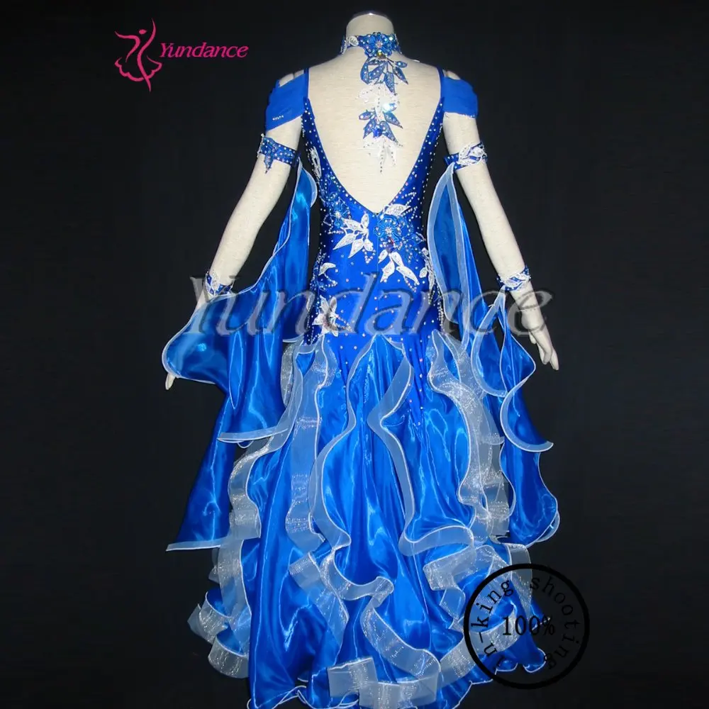 Стиль синий сценический женский бальный танец платье B-09266