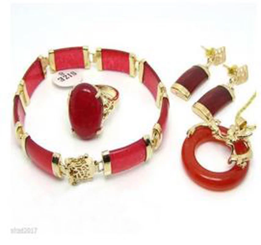 

New! New Charming Red Dragon Pendant Necklace Ring Bracelet Earring Gift Sets 54G8F7TY