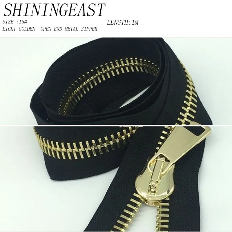 1m/lot 15 light golden open end large black metal zipper for tent