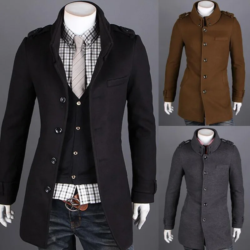 ZOGAA шерстяное зимнее Мужское пальто в английском стиле, приталенное Мужское пальто с двойным стоячим воротником, Мужская модная одежда, длинное Мужское пальто-Тренч