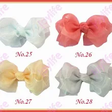 Новинка года, 130 шт., для девочек, 3,5 дюйма, двойной зажим для волос из органзы, с бантиком, яркие заколки для волос для девочек