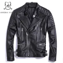 Плюс размер Овчина натуральная кожа куртка мужская куртка-бомбер Черный винтажный воротник-стойка S-5XL короткая молния мотоциклетное пальто