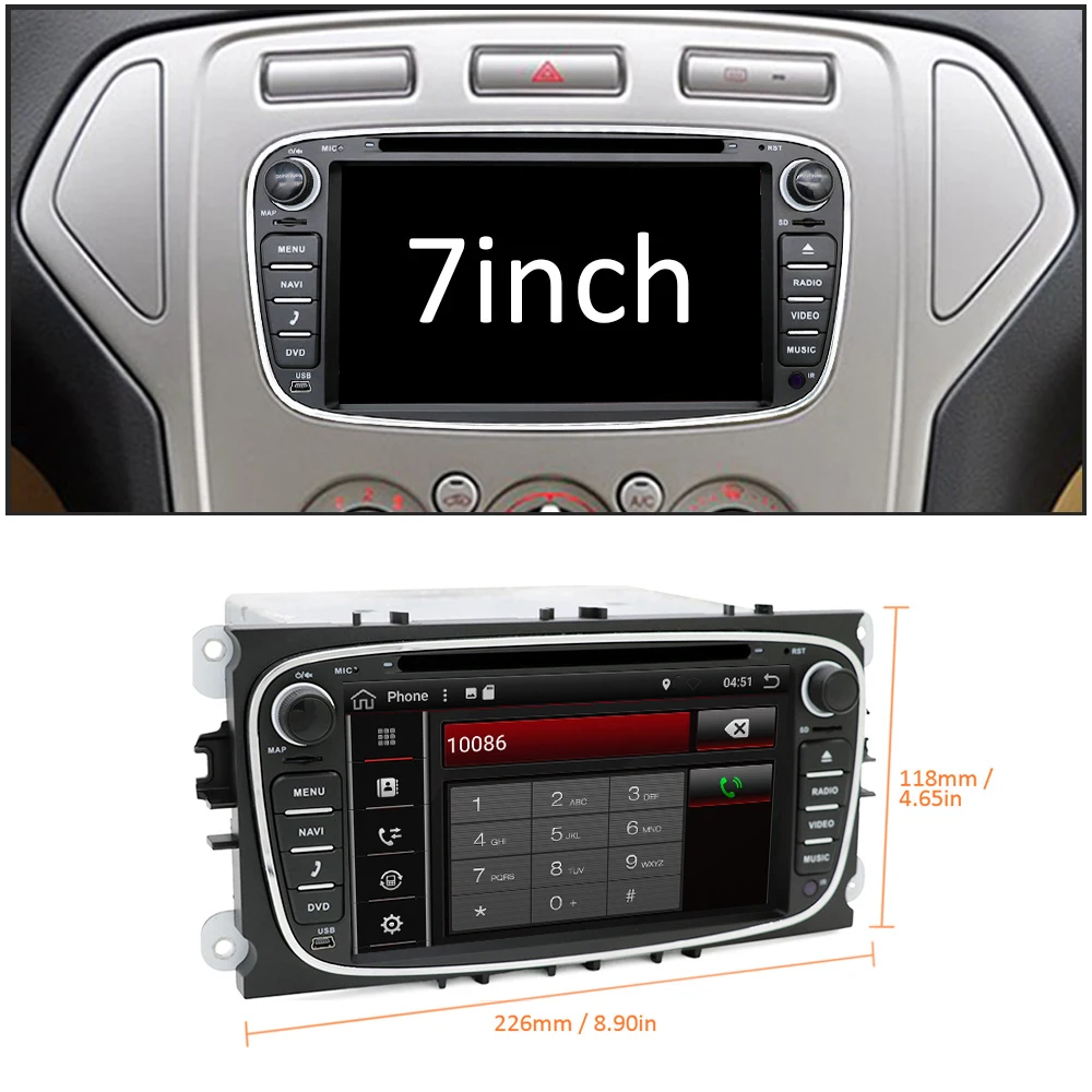 Discount Eunavi 2 din Android 9 Car DVD Multimedia Player GPS for FORD Focus Mondeo S-MAX C-MAX Galaxy 4G 64G TDA7851 IPS auto radio fm 1