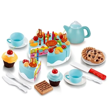

Kids 54PCS Mini DIY Cutting Fruit Cream Birthday Cake Cookie Bread Food Tea Teapot Cup Knives Fork Kitchen Cut Cookware Tool Toy