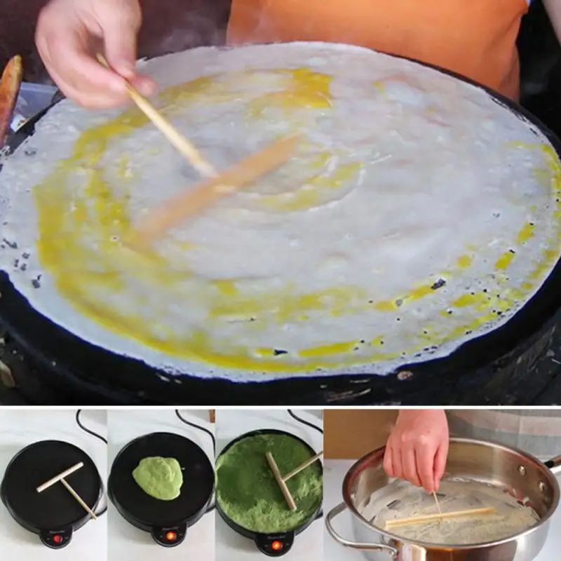 

2PCS Wooden Rake Round Batter Pancake Crepe Spreader Kitchen Tools DIY