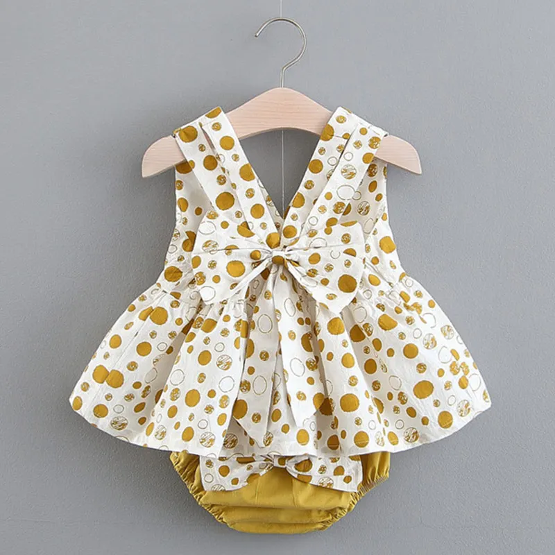 Keelorn/Одежда для маленьких девочек г. Платье без рукавов для новорожденных+ трусы, комплект одежды из 2 предметов, Красивые наборы одежды с принтом летний сарафан - Цвет: AX1085 yellow