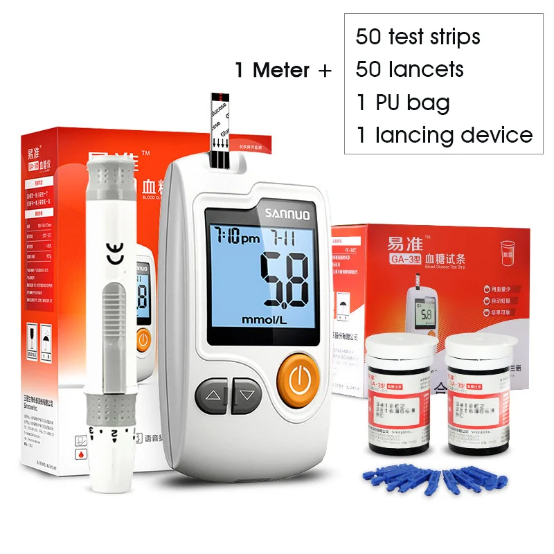 Sinocare Yizhun GA-3 глюкометр для измерения уровня сахара и тест-полоски и скарификатор; сахар в крови Glm тест для обнаружения диабета - Цвет: Glucometer 50 kits