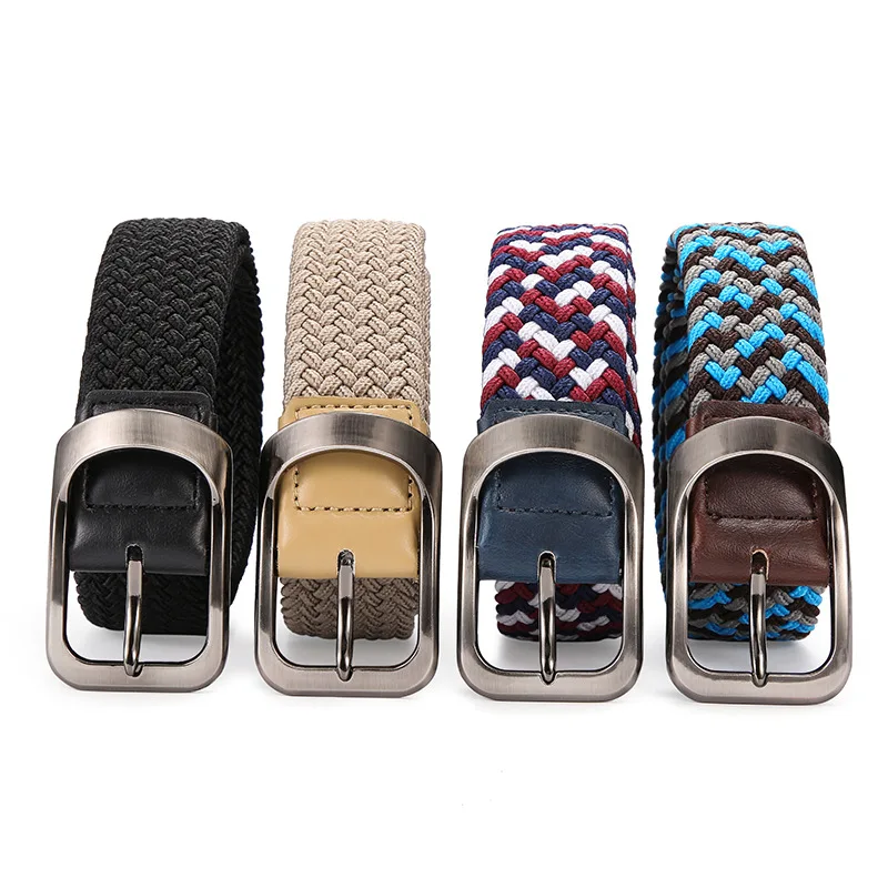 

New woven stretch men's belt free punch pin buckle elastic ladies canvas belt versatile casual belt