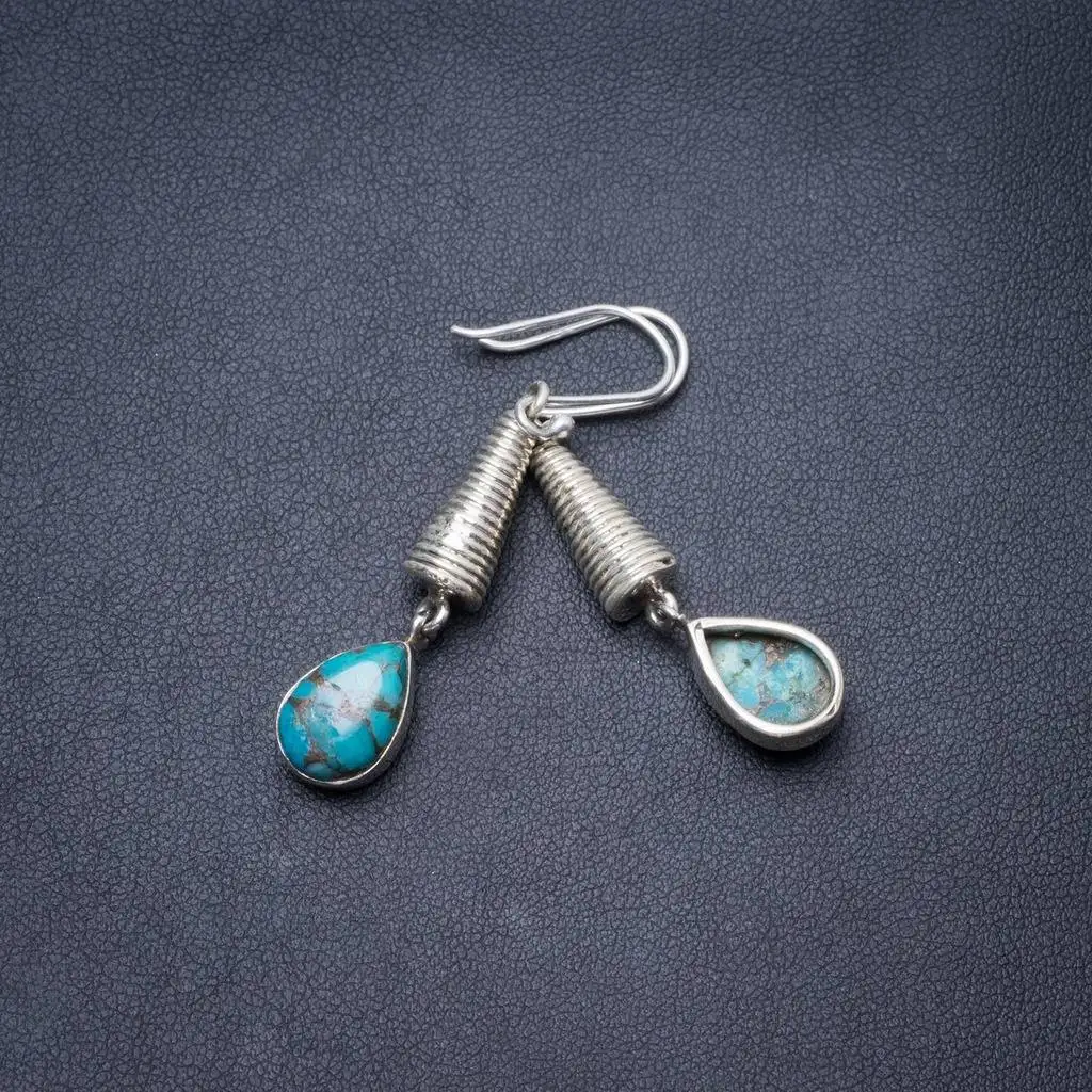 

Natural Turquoise Handmade Unique 925 Sterling Silver Earrings 2" Y3591