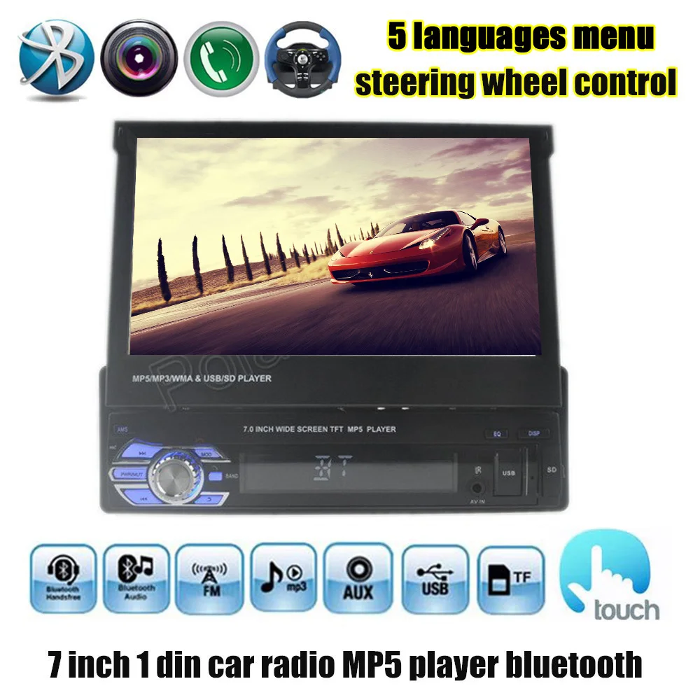imágenes para 12 V 1 Din Coche reproductor mp4 mp5 FM Estéreo Del Coche transmisor Audio Radio 7 ''HD pantalla digital Pantalla Retráctil Soporte de cámara trasera imágenes para 12 V 1 Din Coche reproductor mp4 mp5 FM Estéreo Del Coche transmisor Audio Radio 7 ''HD pantalla digital Pantalla Retráctil Soporte de cámara trasera