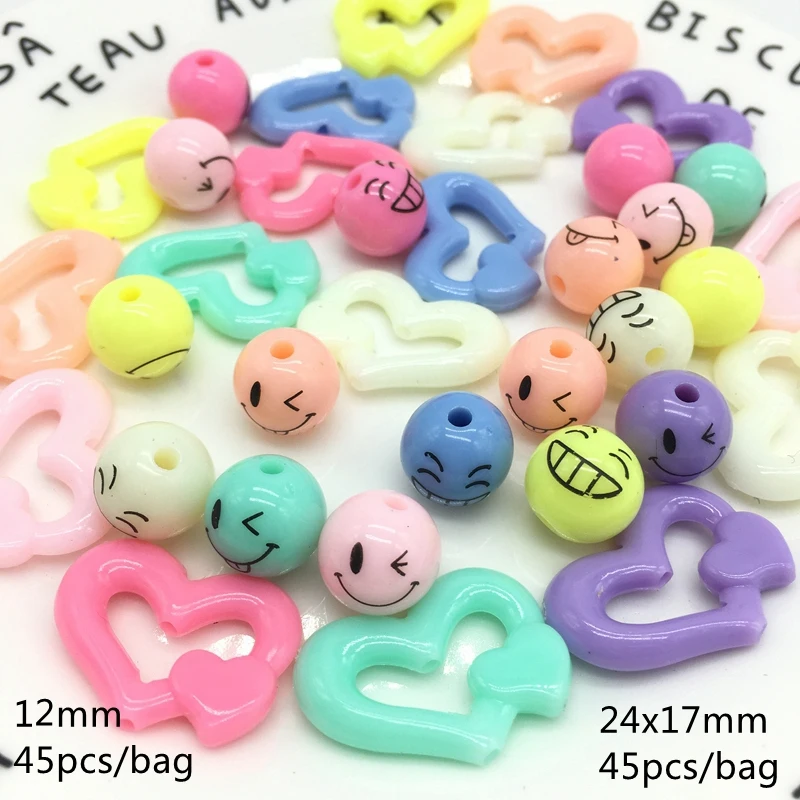 

Meideheng Candy Colors love heart Acrylic Beads smiling face round Beads For Jewelry Making DIY Craft Needlework Accessories two