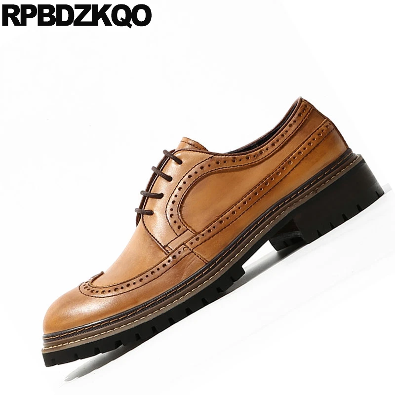 Italienischen Italien Handgemachte Männer Britischen Marke Stil Formale Runway Schuhe Brogue Braun Flügelspitze Leder Oxfords Brown Vintage Europäischen Kleid pAaa7qF