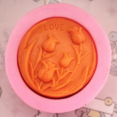 DIY Beautifull Flower Round cake shape soap Mold Tulip pattern silicone molds soap making mould