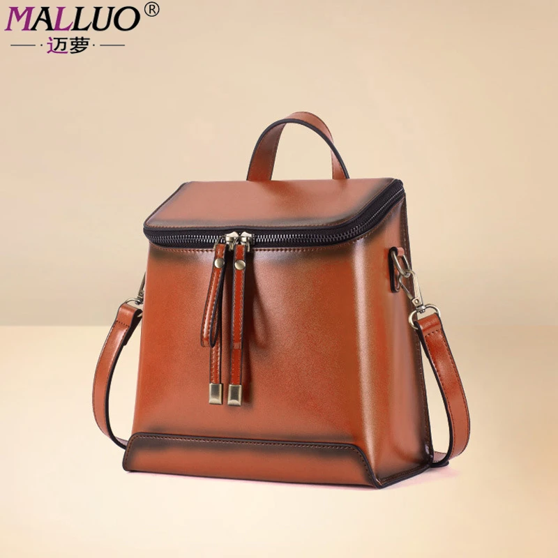 

MALLUO Women Backpacks Famous Brand Women Backpack Solid Vintage Girls School Bags for Girls Black PU Leather High Quality Bag