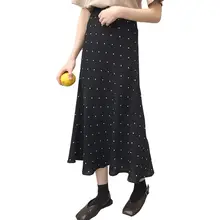 Винтажная приталенная юбка-годе в горошек с завышенной талией, новинка года, весенне-осенние гофрированные длинные юбки средней длины для девочек