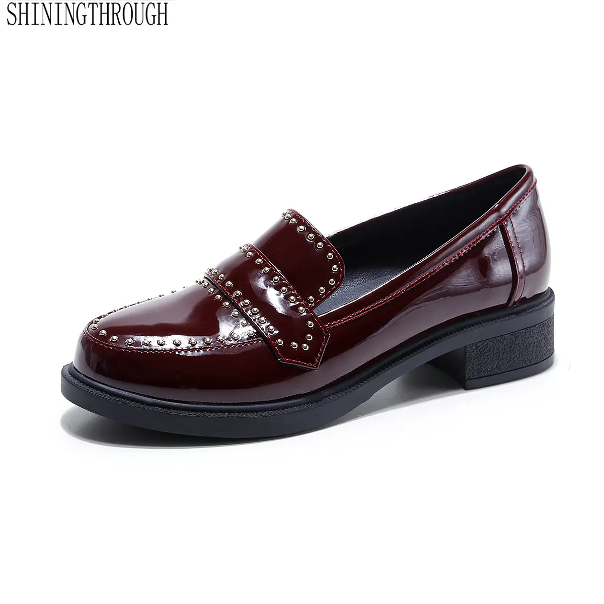 

rivets Oxfords 2019 New Platform Shoes Woman Loafers Casual Creepers Slip On Square Heels Solid Women Shoes