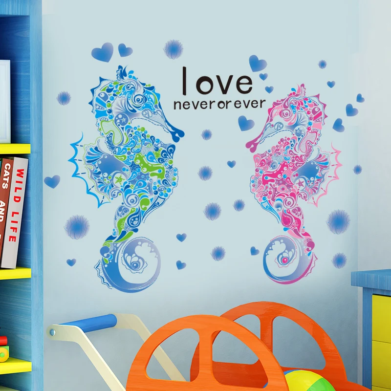 

Children's room baby cartoon sea animal wall sticker bedroom wall decoration seahorse PVC self-adhesive poster