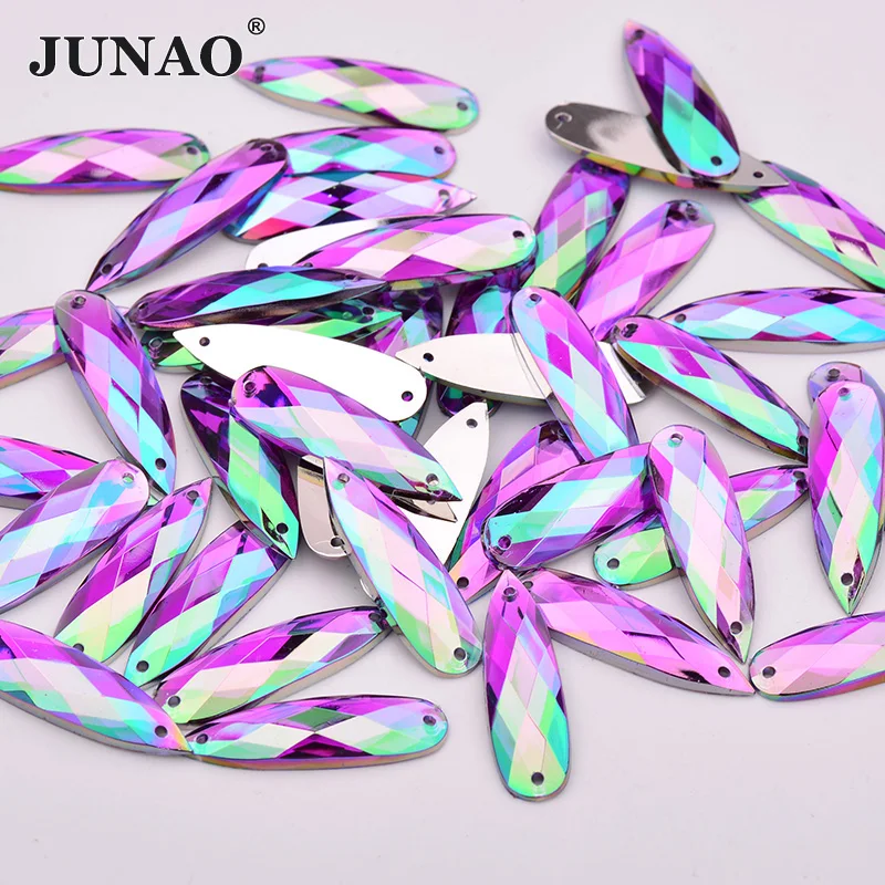 JUNAO 8*28 мм блестки для шитья Красные Стразы AB Drops с плоской задней стороной камни пришитые Акриловые Кристаллы Аппликация из страз для рукоделия одежды