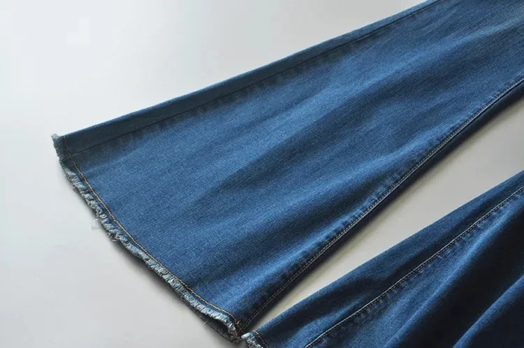 Calças de Brim para Mulheres 2020 do Vintage de Cintura Baixa Incendiar Elásticas Estilo Retro Fundo Sino Magro Calça Jeans Feminina Azul Escuro Denim Perna Larga Calças 23 Elásticas calças de Brim Das Mulheres Estilo