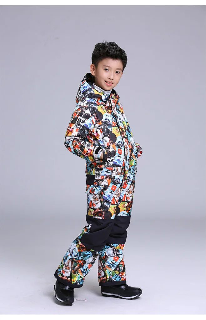 GSOU SNOW Children's Ski Suit Ski Clothing Thick Warm Waterproof Windproof One Piece Ski Wear For Boys Size XS-L