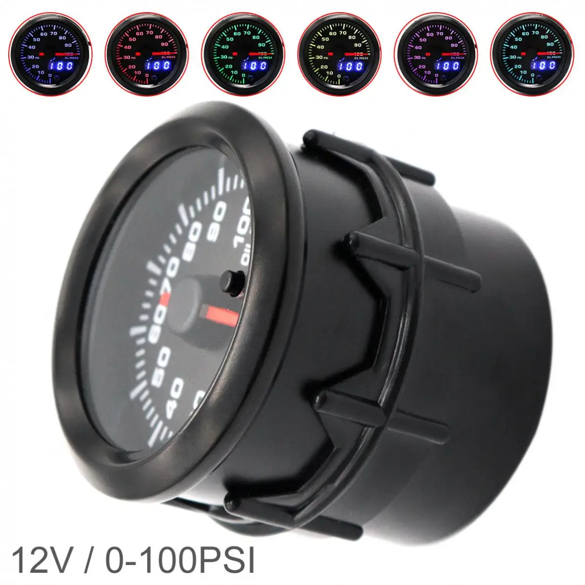 

52MM 2Inch Universal Dual Display 12V 0~100 PSI 7 Color Backlight Universal Car Oil Pressure Meter