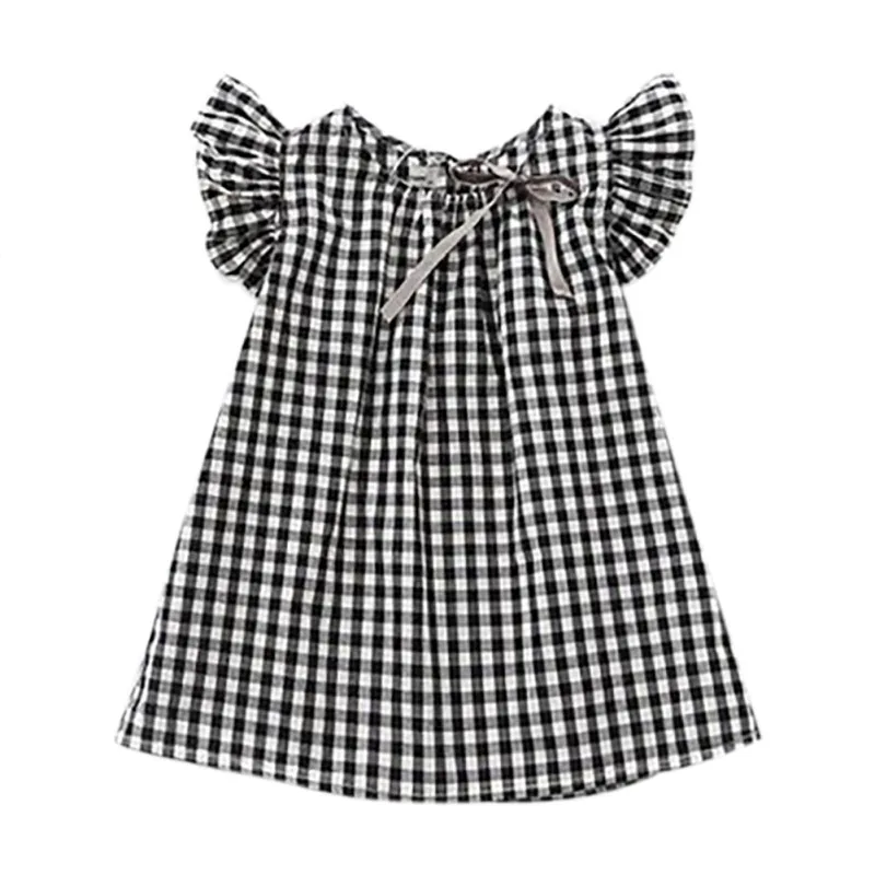 

Summer Casual Baby Girls Plaid Print Dress Cotton Kids Toddler Flare Sleeve Sundress cute infant girl casual dresses