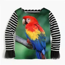 Школьная блузка для девочек, полосатые кружевные рубашки с длинными рукавами, винтажные Детские рубашки с принтом попугая, одежда для детей, топы, От 2 до 10 лет, одежда для малышей