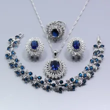 Manny брелок уникальный синий циркон австрийские серьги-клипсы с кристаллами кулон ожерелье кольцо браслет для женщин 4 шт Серебряные Ювелирные Наборы