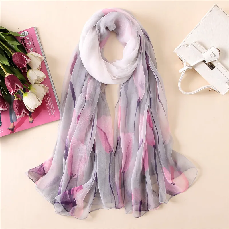 2019 Новый Шелковый шарф элегантных женщин цветочный набивной платок с запахом Весна-осень дорожные шарфы большой пашмины зимний шарф хиджаб