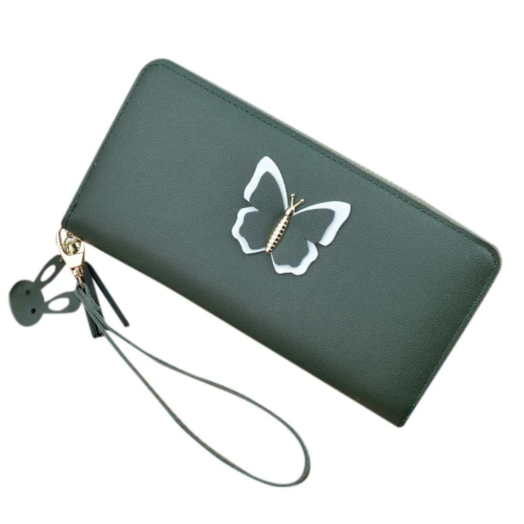 Женский Длинный кошелек на молнии с бабочкой, Большая вместительная сумка для мобильного телефона, кошелек для монет, Женский кошелек, Длинный кошелек, carteira de couro# BYY30