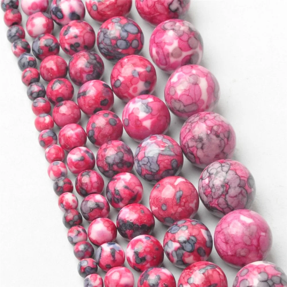 

LNRRABC 4MM 6MM 8MM 10MM 12MM Natural Red Dots Rainbow Stones Round Spacer Loose Beads For Necklace Bracelet Charms Jewelry