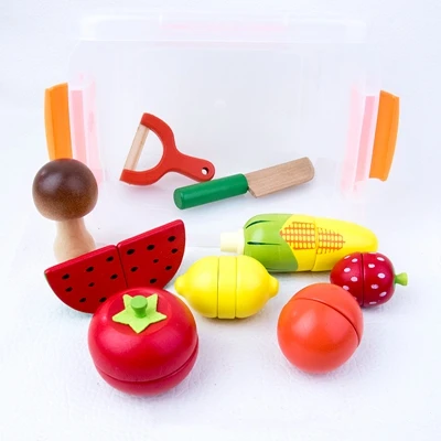 Kids Role Play Kitchen Children Wooden Fruit Vegetable Food Cutting Toy Set RU Kids Role Play Kitchen Children Wooden Fruit Vegetable Food Cutting Toy Set RU